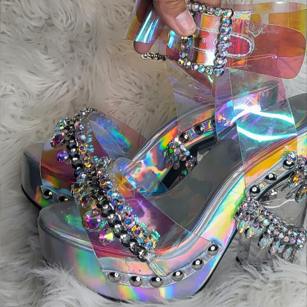 Size 7 Sugar Thrillz Rhinestone Silver Platforms